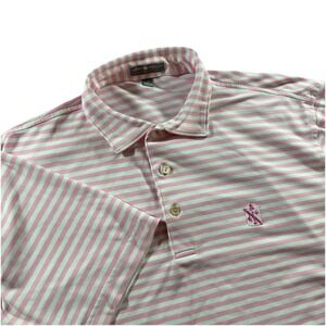 Peter Millar Summer Comfort Polo Mens L Pink White Striped Golf Performance